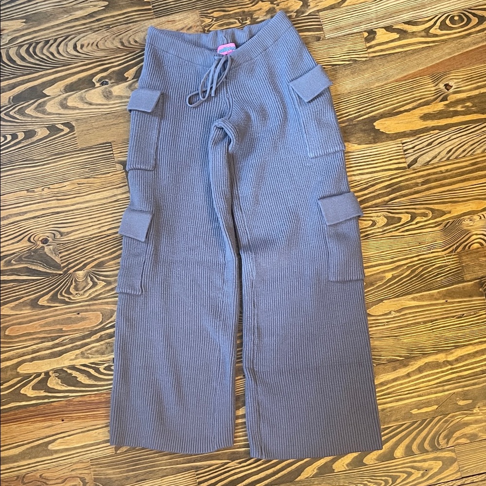 Edikted Gray Ribbed Knit Cargo Pants